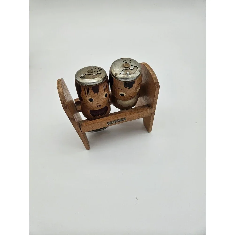 New York StateSalt & Pepper Shaker Bottle Opener Corkscrew Set Wood Vtg B7#32